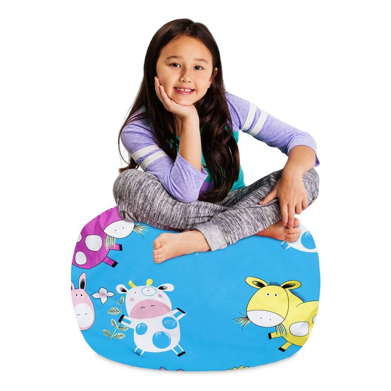 Kids Bean Bag Chair Cover Stuffed Animal Storage or Toy Organizer