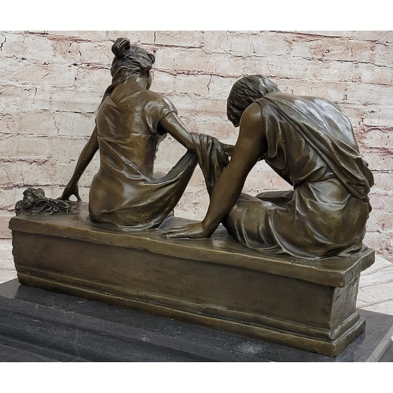 Lovers Romantic Couple Hand Kissing Bronze Statue Sculpture Figure On Marble Base 14 Inches X 16 Inches