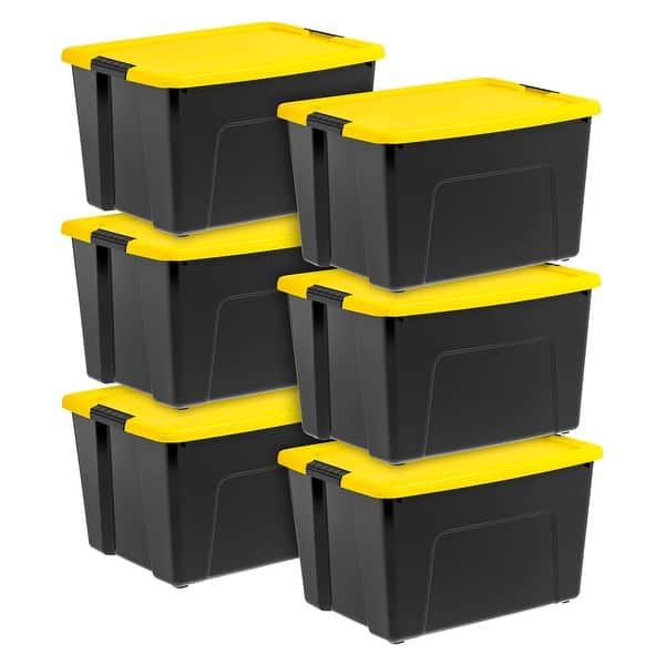 slide 2 of 18, IRIS USA® Buckled Clear Box 60 Qt Buckle Lid - Yellow - Set of 6