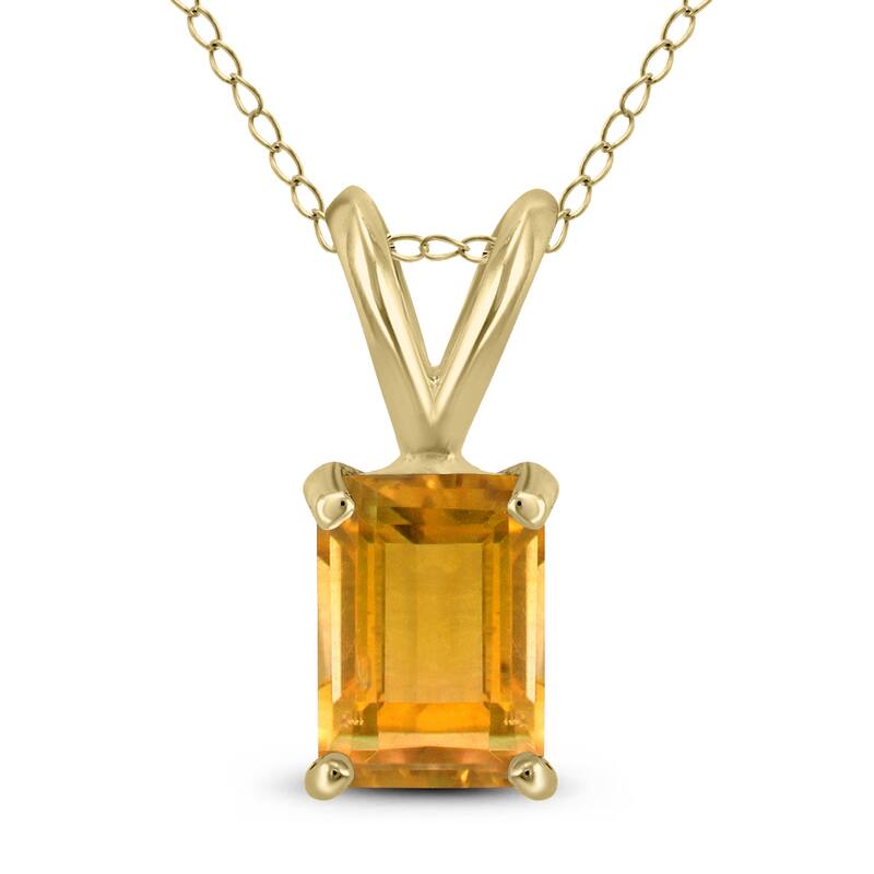 Marquee 14K Yellow Gold 7x5MM Emerald Shaped Citrine Pendant