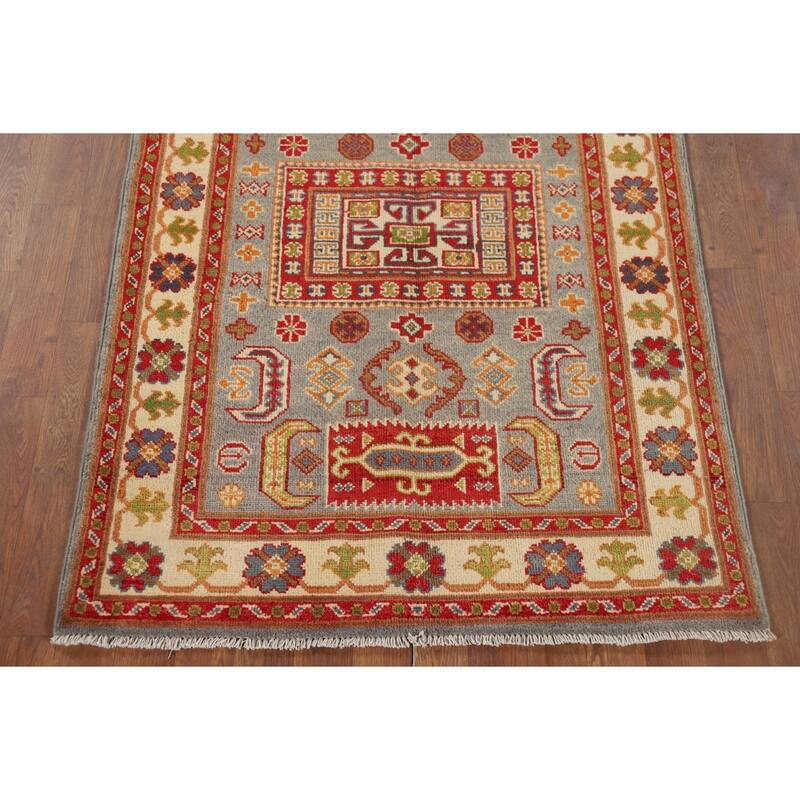 Geometric Kazak Accent Rug Handmade Wool Carpet - 3'4" x 5'0"