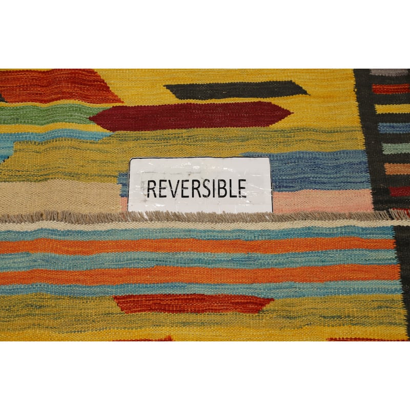 Hand Woven Oriental 100% Wool Carpet Southwestern Tribal Multi-Colored Kilim Area Rug - 9' 7'' X 6' 7''