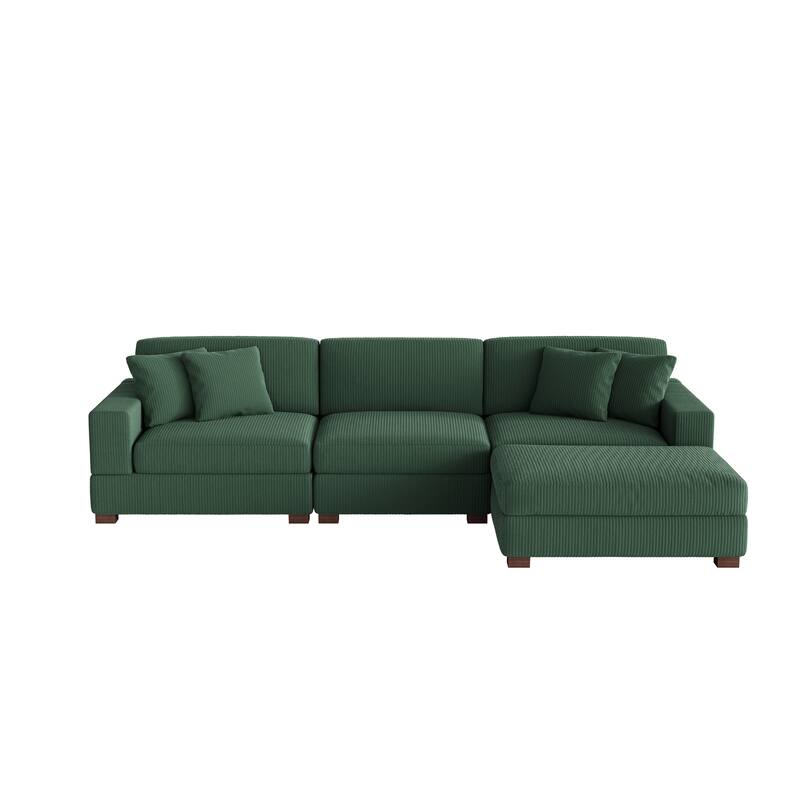 Ella 82" W/ 118" W Corduroy Modular Sectional Sofa with Ottoman