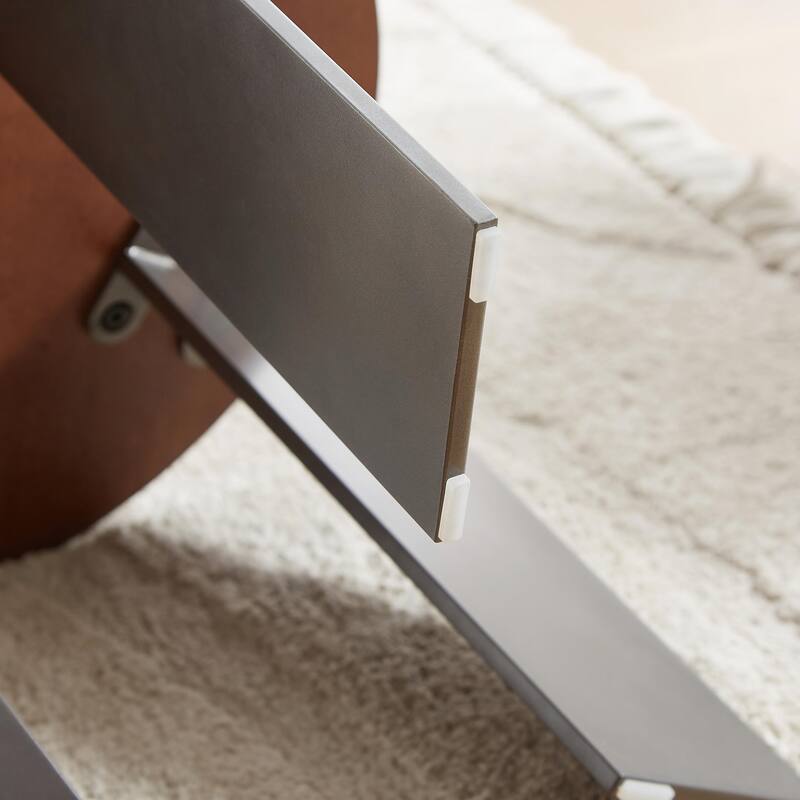 Round Coffee Table with Walnut Wood Surface and Black Metal Feet