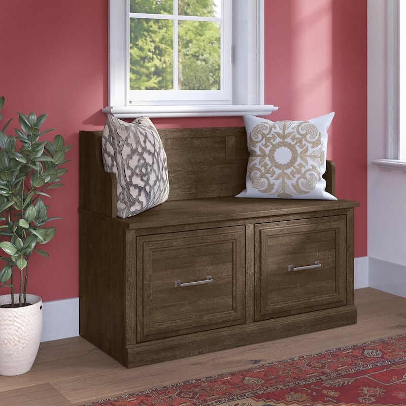 Woodland 40W Entryway Bench with Doors by Bush Furniture - Ash Brown