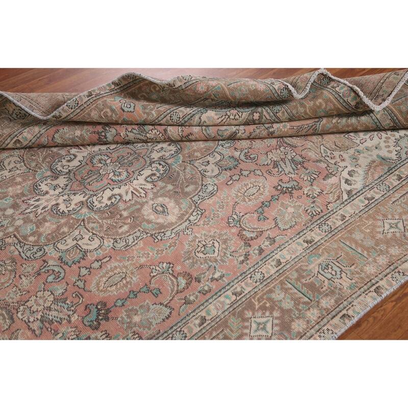 Pink Tabriz Persian Vintage Area Rug Hand-Knotted Wool Carpet - 6'3"x 9'2"