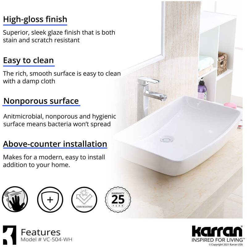 Karran USA VC-504 Valera 24" Rectangular Vitreous China Vessel