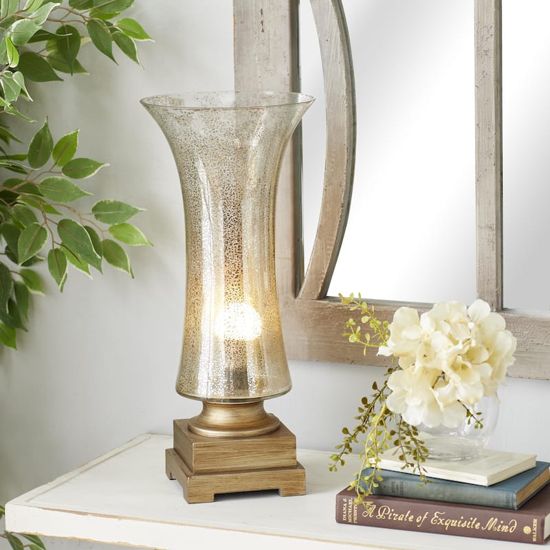 Glass Room Uplight with Gold Base - Set of 2 Silver - Roche River Decor