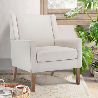 Wingback Upholstered Fabric Accent Armchair with Wood Legs