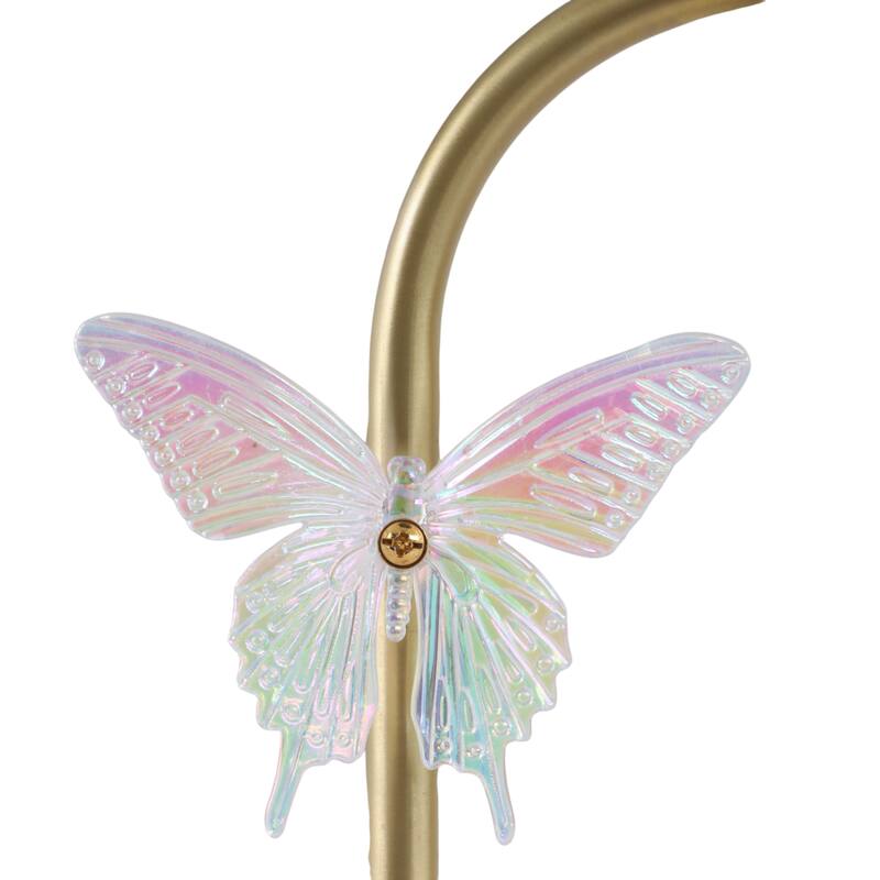 Metal Table Lamp Iridescent Butterfly Accents Fabric Shade - 24" Gold - 15" x 15" x 24"