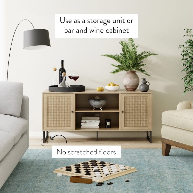 Nathan James Mina Modern TV Stand Entertainment Cabinet Media Console Oak Wood and Black Accents w/ Storage Doors