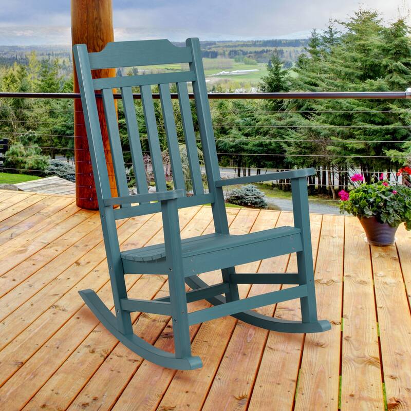 All-Weather Rocking Chair in Faux Wood - Patio and Backyard Furniture - Teal