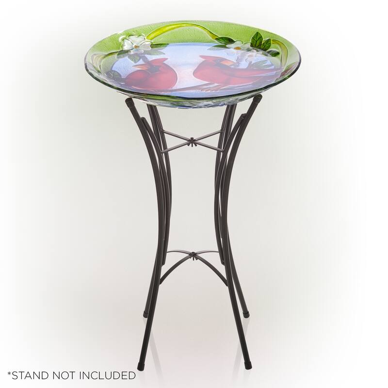 Alpine Corporation 18" Round Outdoor Birdbath Bowl Topper with Painted Red Cardinal and Floral Design
