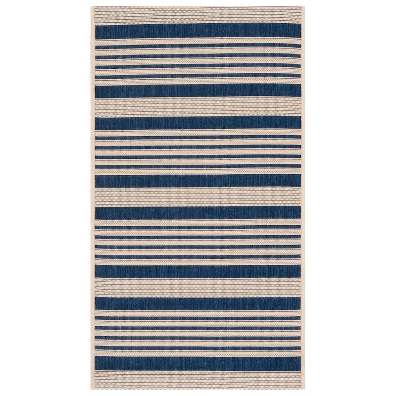 SAFAVIEH Courtyard Orsi Indoor/ Outdoor Waterproof Area Rug - 2'3" x 5' - Navy/Beige