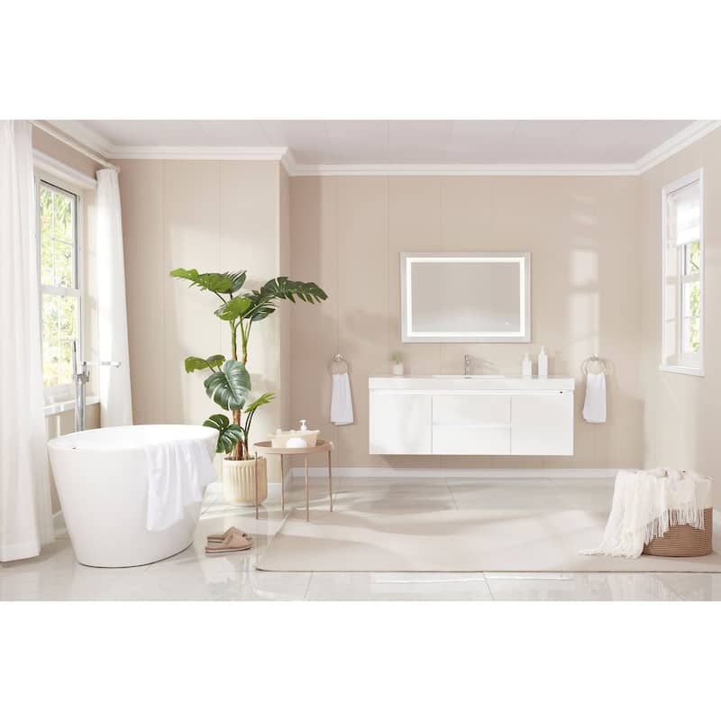 Vanity Art 55" Freestanding Acrylic Soaking Bathtub with Slotted Overflow & Pop-up Drain