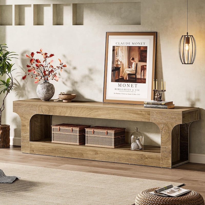 Farmhouse 63-Inch TV Stand with 2-Tier Open Storage Shelves for 55/60/65/75-Inch TVs