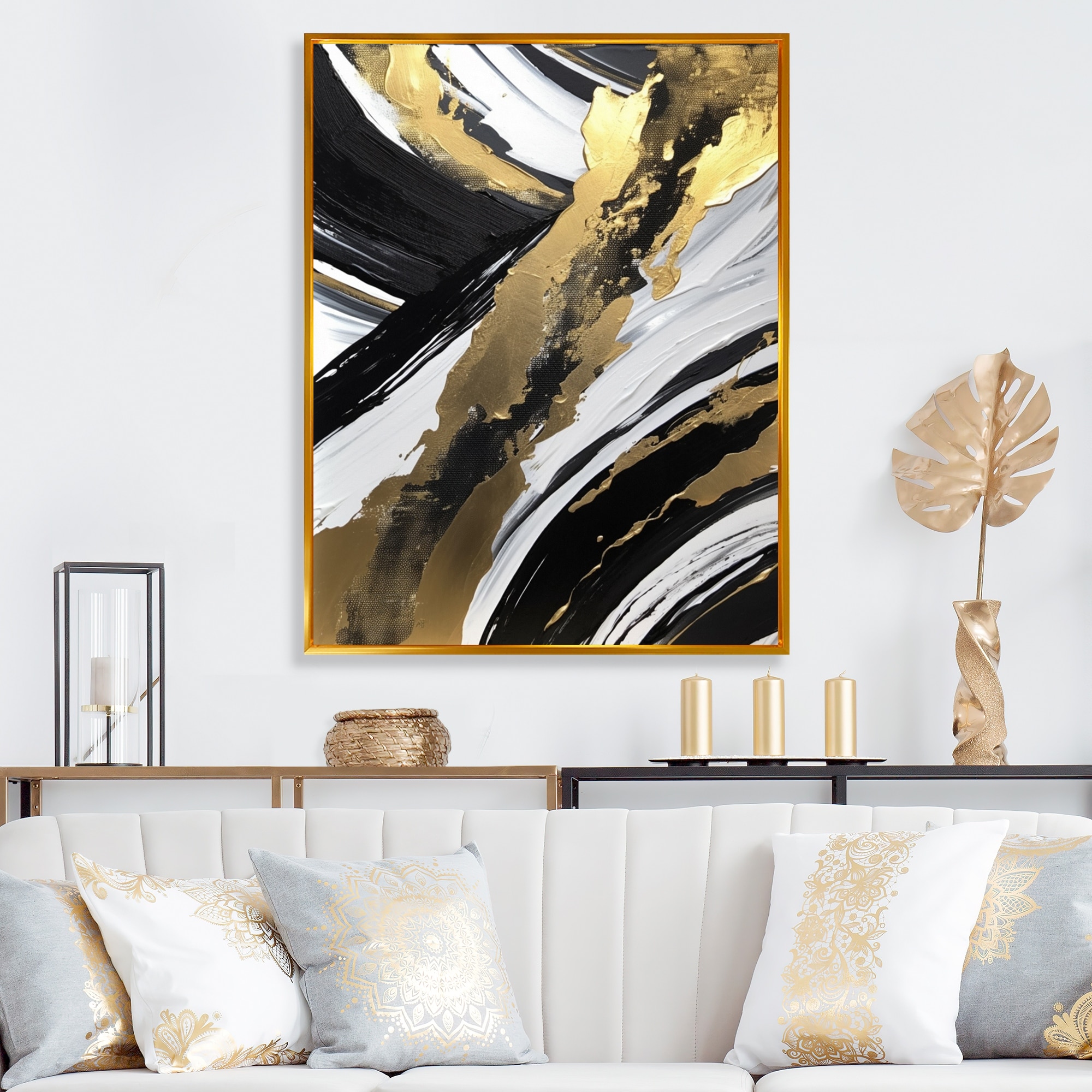 Designart "New Gold Balance V" Abstract Painting Framed Canvas Art Print