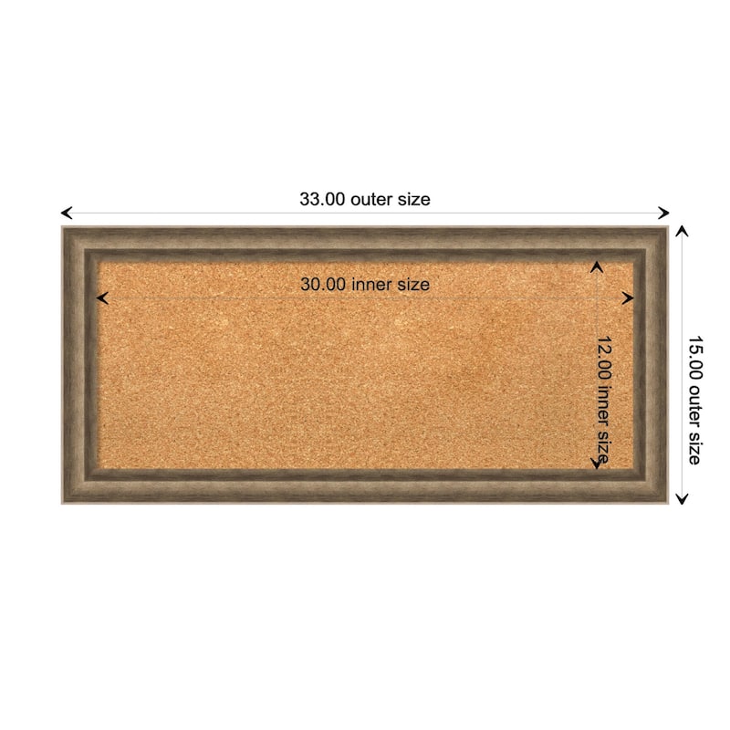 Angled Bronze Wood Framed Natural Corkboard Bulletin Board - Board Size 30x12