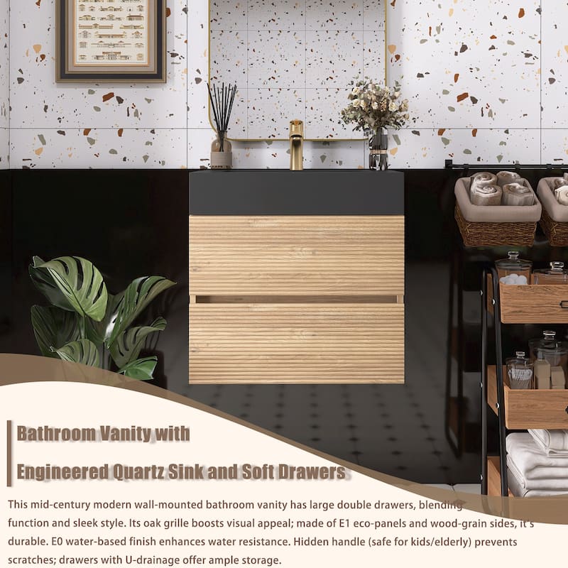 Wall Mounted Bathroom Vanity with Solid Surface Sink and Soft Drawers
