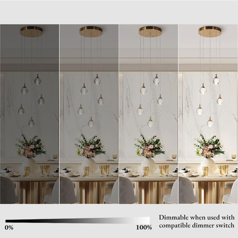 Modern 5-Light LED Brass Chandelier Cluster Pendant Kitchen Island Stairwell Light - Dia. 16.5" x H 6"