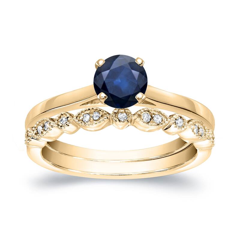 Auriya 14k Gold 1/2ctw Vintage Solitaire Sapphire Engagement Ring Set 1/6ctw - Yellow - 6.5