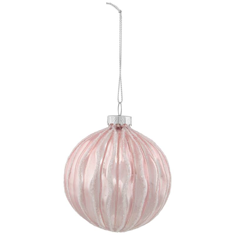Shiny Glittered Geometric Glass Ball Christmas Ornaments - 3" (80mm) - Pink - 4ct