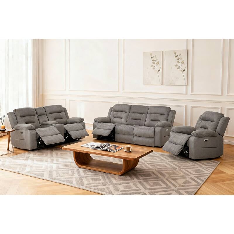 3-Piece Modular Power Recliner Fabric Sofa Set with USB & USB-C Charging For Livingroom