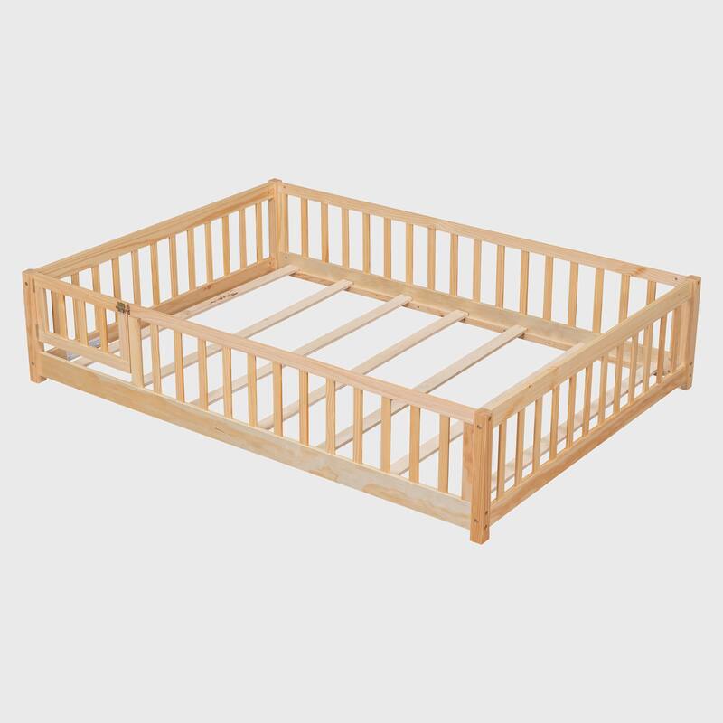 Full size Floor Platform Bed with Fence and Door
