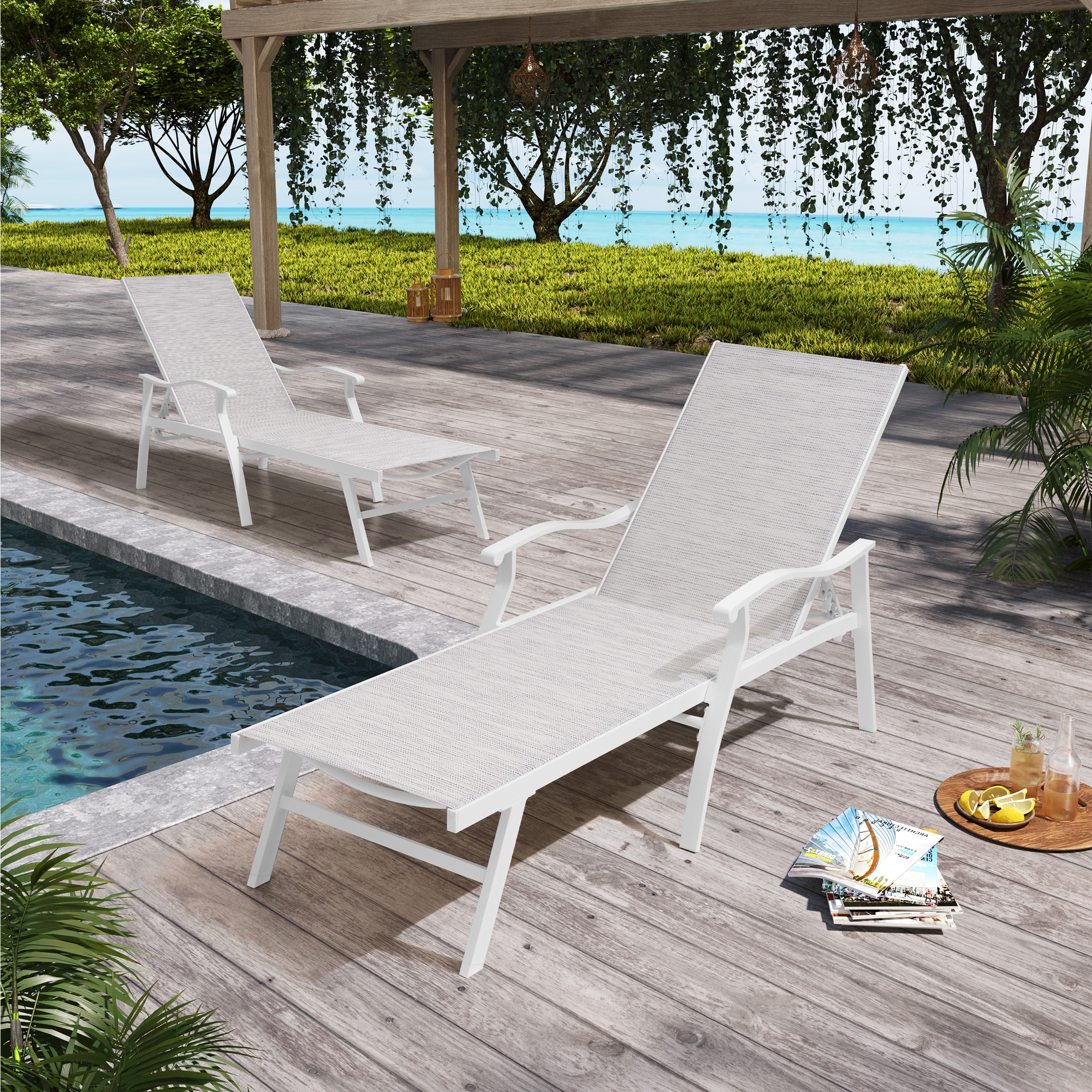 Pellebant 2PCS Patio Aluminum Adjustable Chaise Lounge Chair - N/A