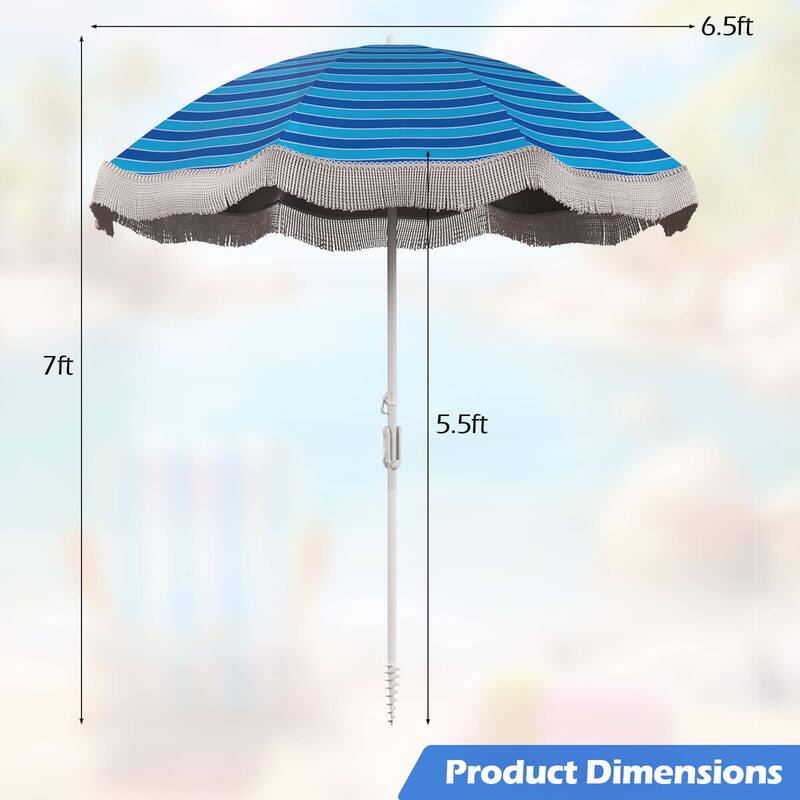 6.5 FT Outdoor Fringe Patio Umbrella w/ Carrying Bag & Push Button