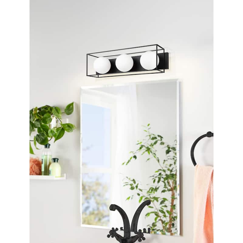 Grayson - 3-Light Bath Light - Matte Black Finish with White Glass Shade - 24.40"L x 7.10"Ext X 7.10"W X 6.89"H - 24.40"L x 7.10"Ext X 7.10"W X 6.89"H - Matte Black, White