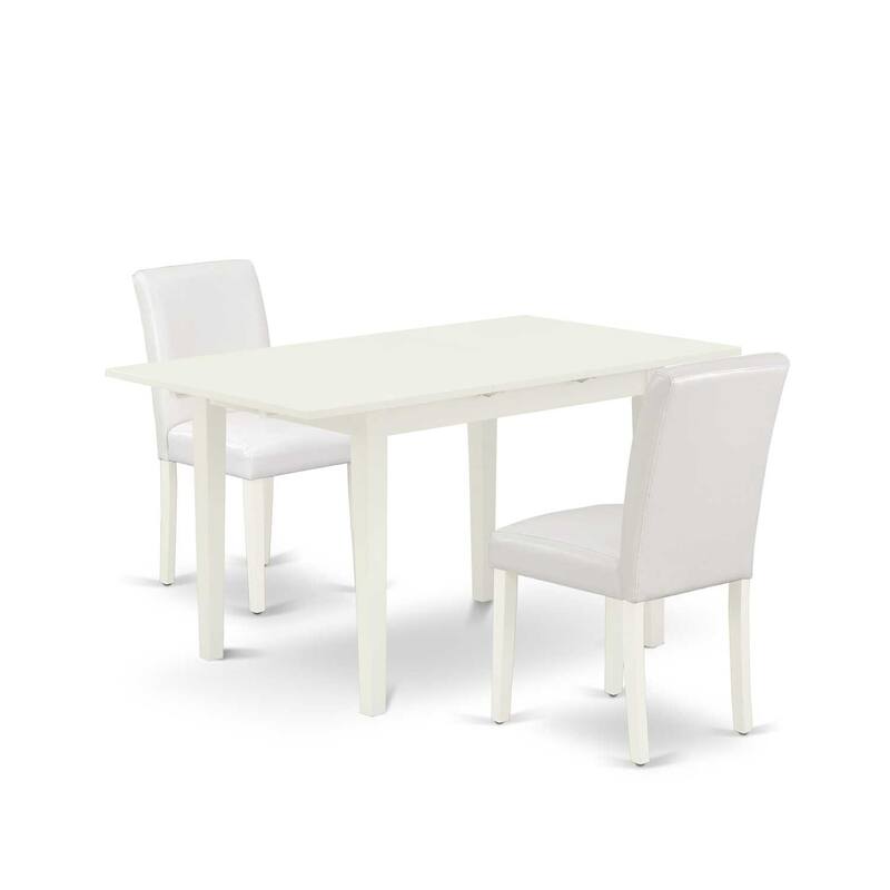 HomeStock 3-Piece Linen White Finish Rectangular Solid Wood Top With Butterfly Leaf Dining Table Set