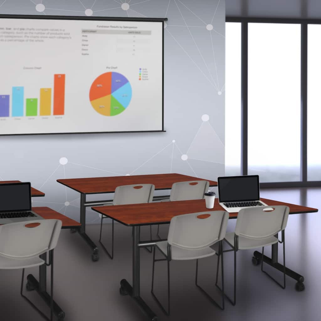 60" Flip Top Mobile Training Table- Cherry & 2 Stack Chairs- Grey