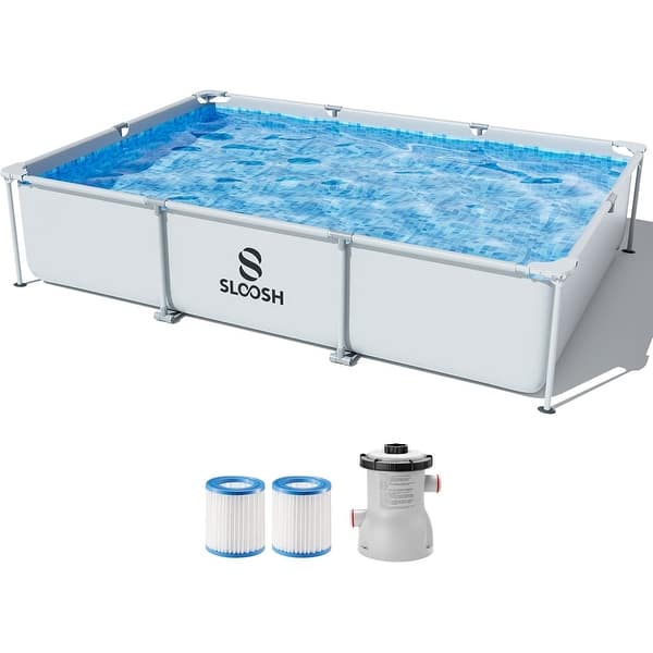Rectangular Above Ground Pool - Outdoor Frame Above Ground Swimming Pool Set Kiddie Pool for Kids Adults