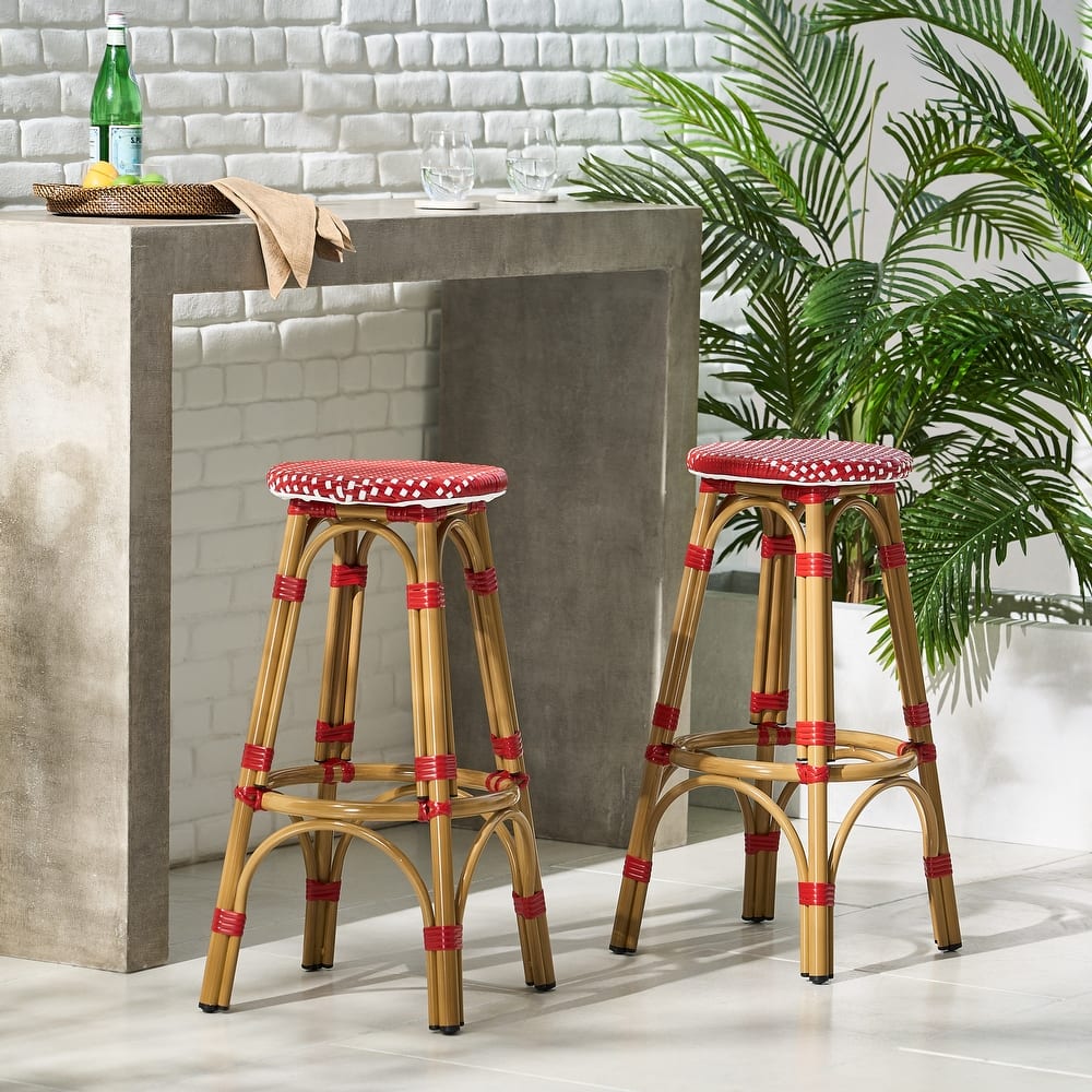 Starla Outdoor Aluminum and Wicker 29.5 Inch Barstools (Set of 2) by Christopher Knight Home