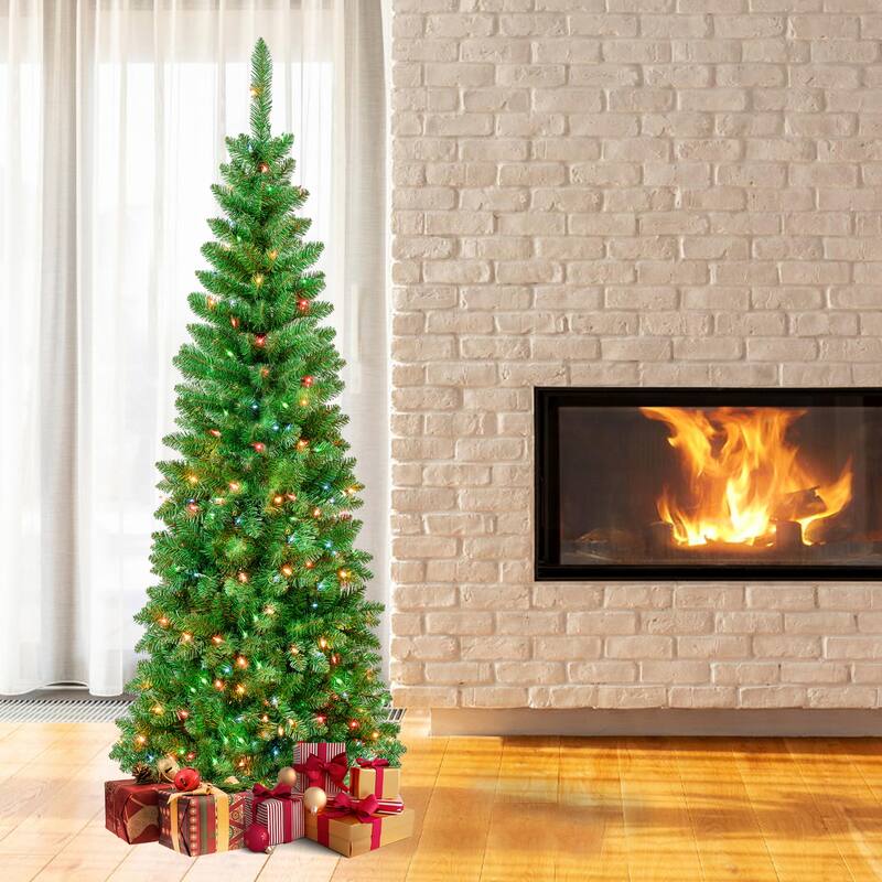 National Tree Company 7.5 ft. Rowan Pencil Slim Tree with Multicolor Lights - 7.5 Foot