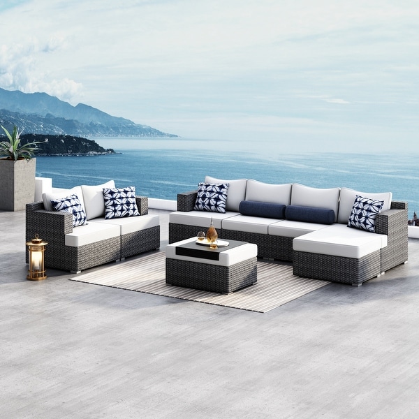 Corvus Yolanda 8-piece Sunbrella Sectional Wicker Sofa Set. Opens flyout.