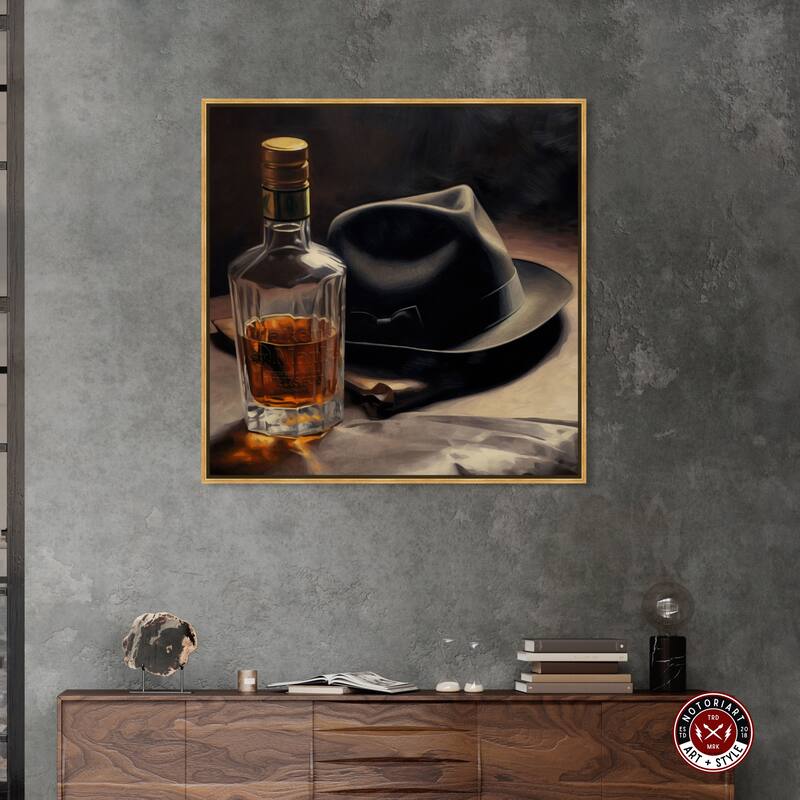 Notoriart Whiskey And Vintage Hat Ii Framed Bar Cart Art For Men