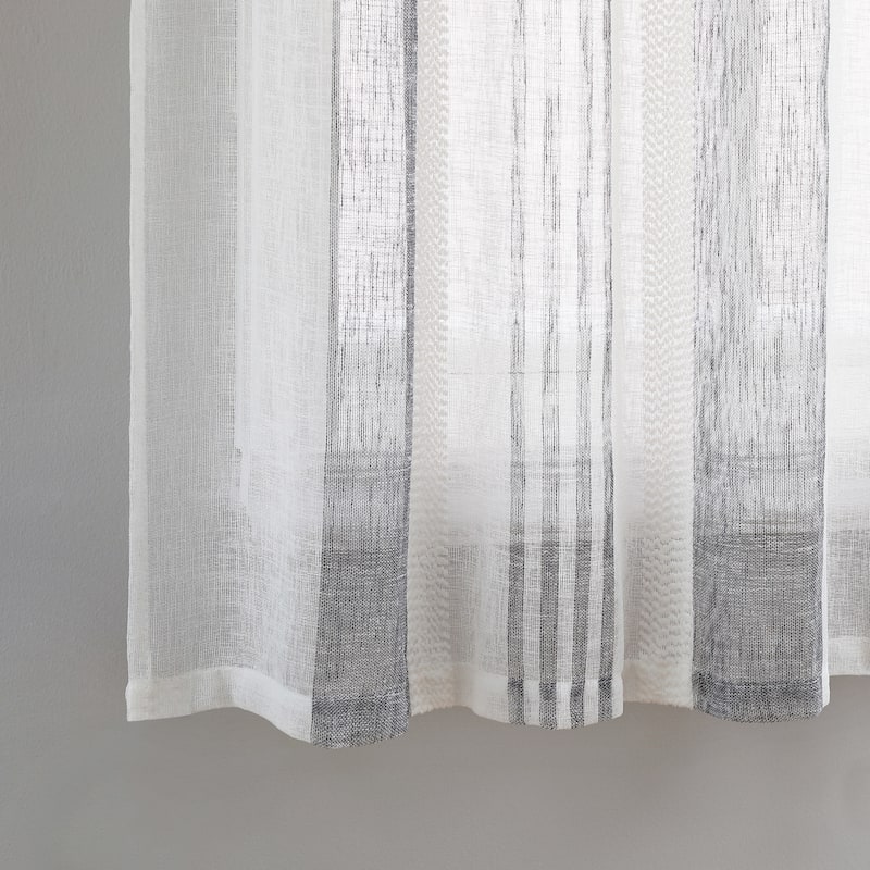 Vertical Stripe Linen Textured Voile Sheer Kitchen Tier Curtains