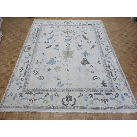 Hand Knotted Light Gray Oushak with Wool Oriental Rug (11'10" x 15'1") - 11'10" x 15'1"