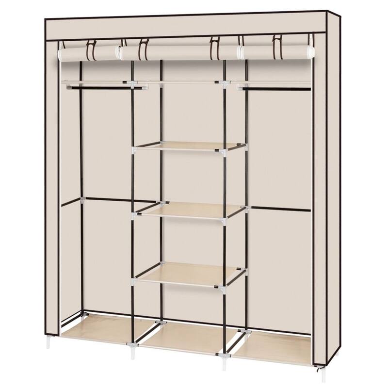 69" Portable Clothes Closet Non-Woven Fabric Wardrobe Storage Organizer Beige