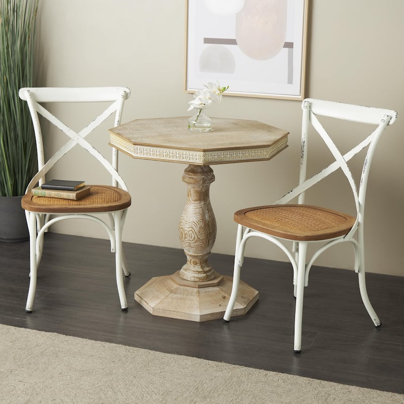 Metal Dining Chair with Brown Rattan Seat with or without Curved Details - Set of 2 Black or White - Roche River Decor