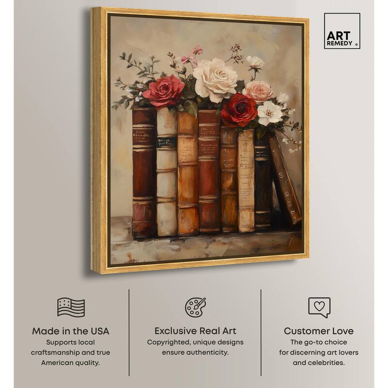 Bookshelf Bouquet II Canvas by Art Remedy