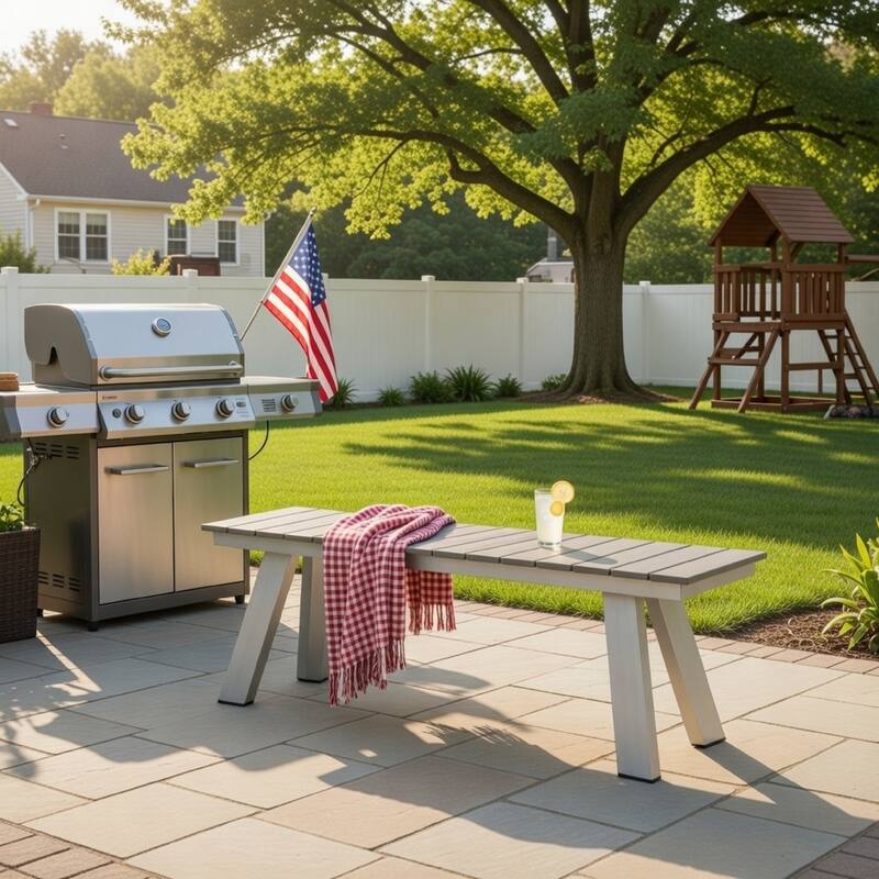 Zia 54 Inch Outdoor Dining Bench, Gray Polyresin Top, Gray Aluminum Frame