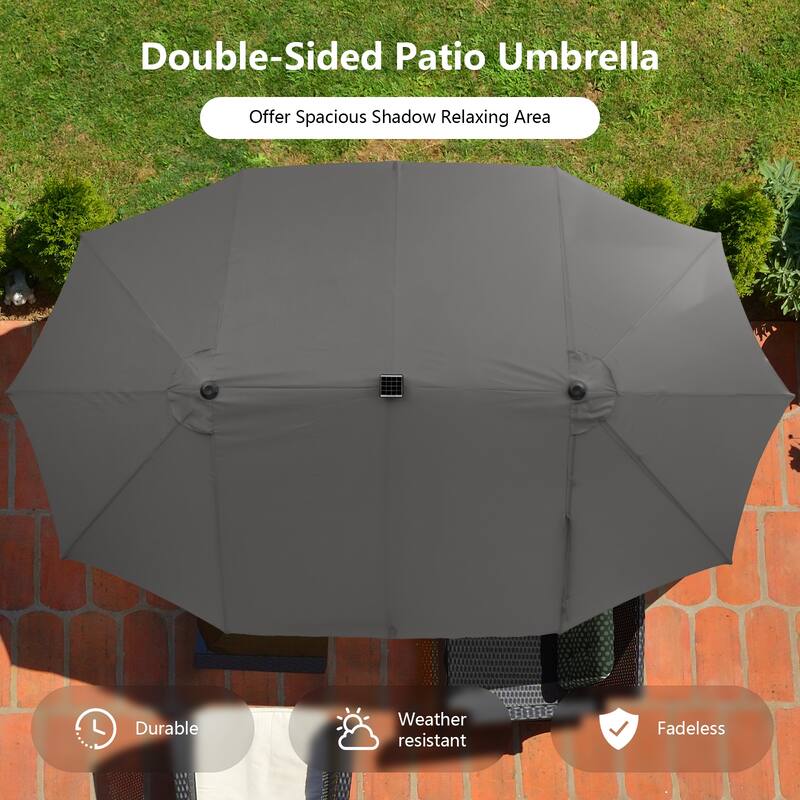 Costway 15Ft Patio Double-Sided Solar LED Market Umbrella Crank Base