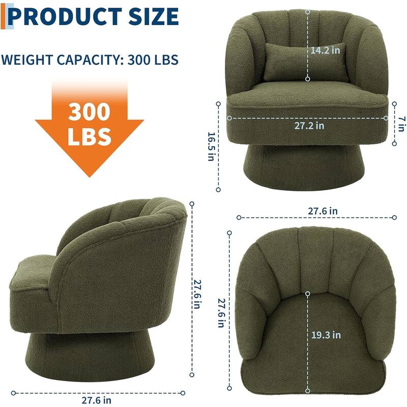 Modern Swivel Barrel Accent Chair, 360° Upholstered Armchair with Striped Backrest & Plush Padding(Set of 2)