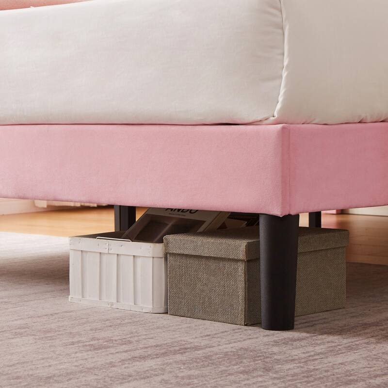 VECELO, Upholstered Platform Bed Frame with Adjustable Headboard, Twin/Full/Queen Size Beds, Pink