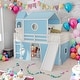preview thumbnail 17 of 28, Playhouse Full Size Loft Bed with Slide Pink Tent and Tower for Kids