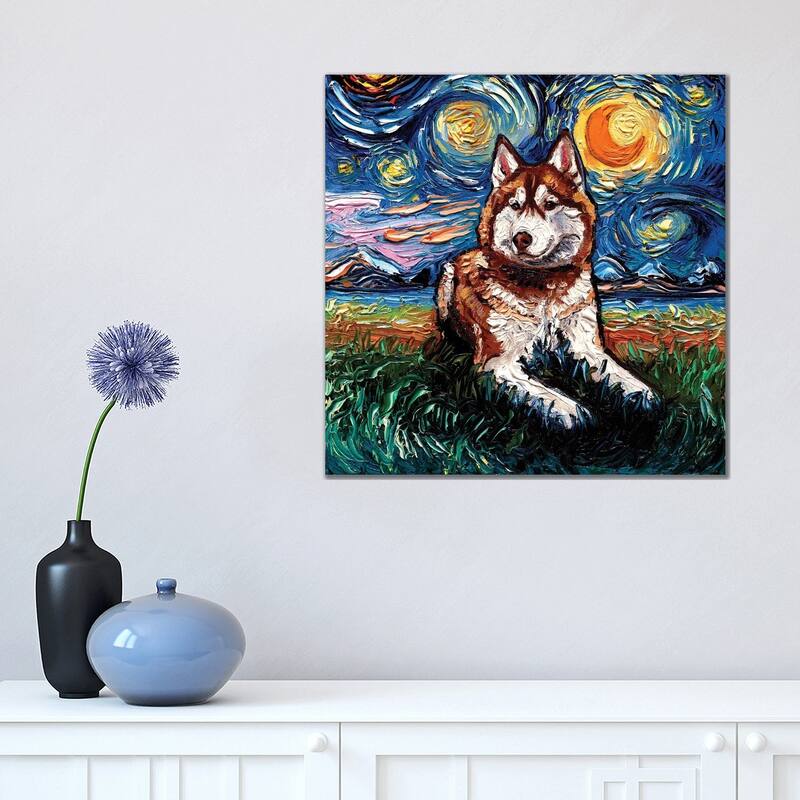 iCanvas "Red Husky Night" by Aja Trier Canvas Print - 18x18x1.5