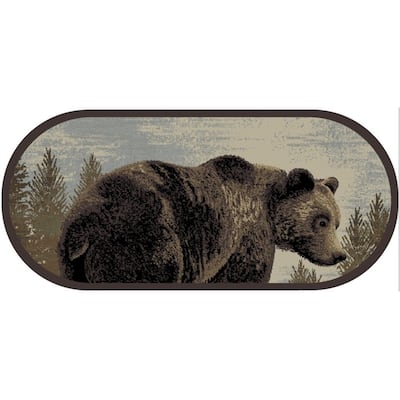 Cozy Cabin Looking Back Nylon Washable Oval Accent Rug - 20"x44"